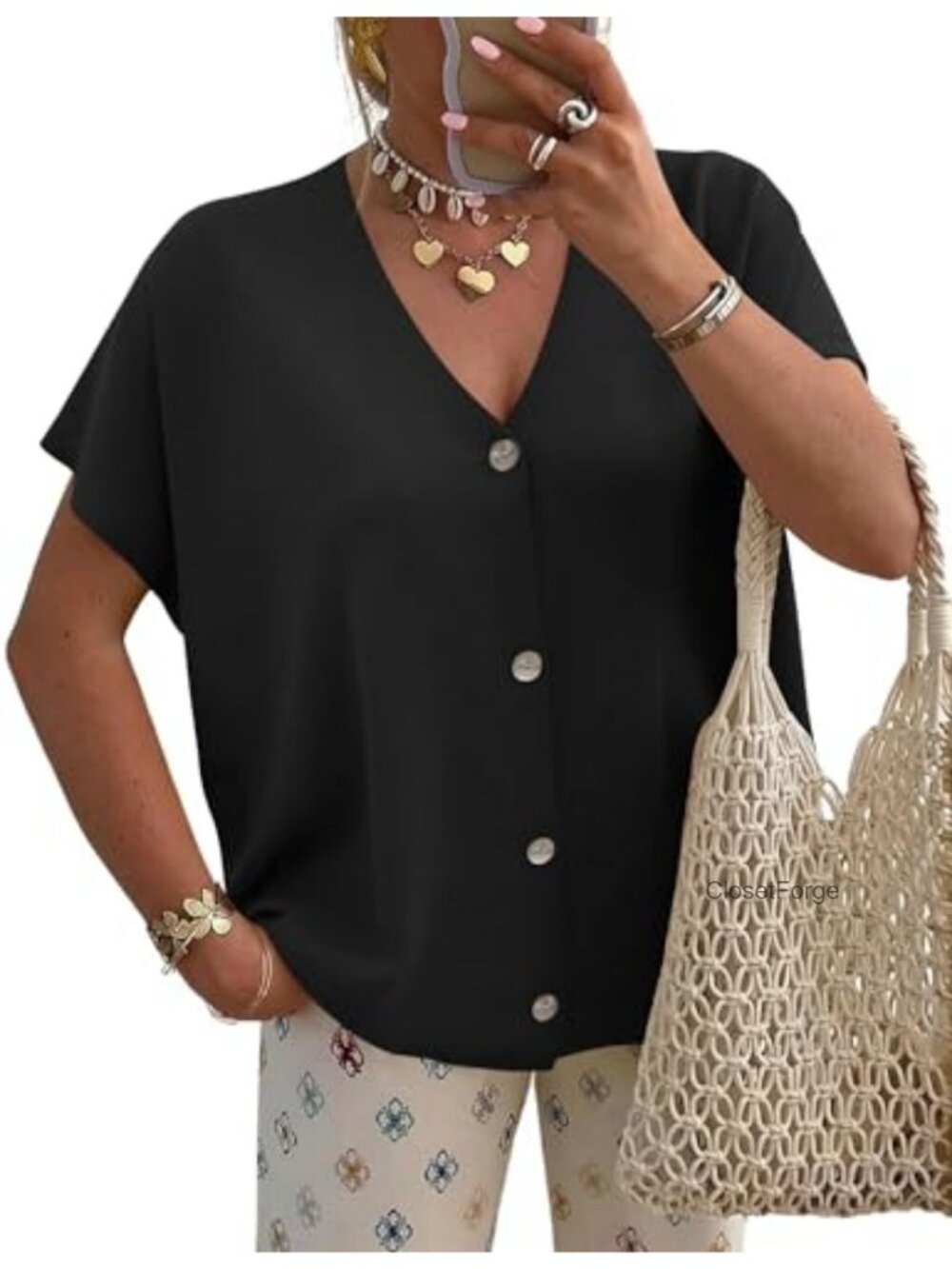 Oversized Cardigan Sweaters for Women Short Cap Sleeve V-Neck Button